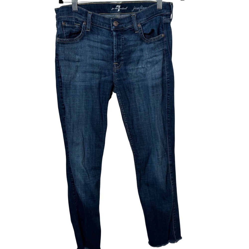 7 For‎ All Mankind Josefina Jeans Womens 30 Blue Skinny Boyfriend Raw Hem